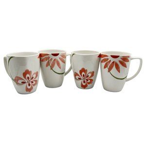 Corelle Coordinates Pretty Pink Flower Porcelain Coffee Cup Mug Set Of 4